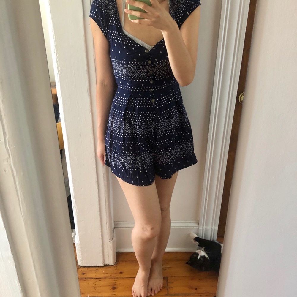Navy polka dot Kimchi Blue romper